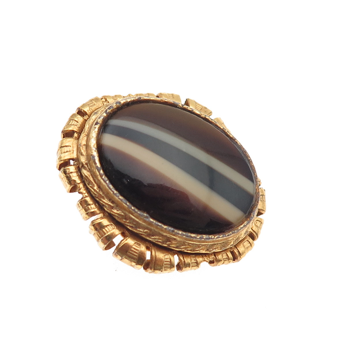 Hattie Carnegie Gold Plated Vintage Real Agate Pin Brooch