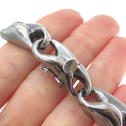 925 Sterling Silver Vintage Modernist Anchor Link Oxidized Bracelet 6.75"