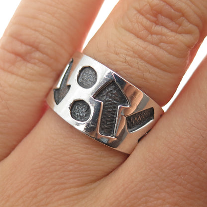 925 Sterling Silver Vintage Modernist Arrow Oxidized Ring Size 7