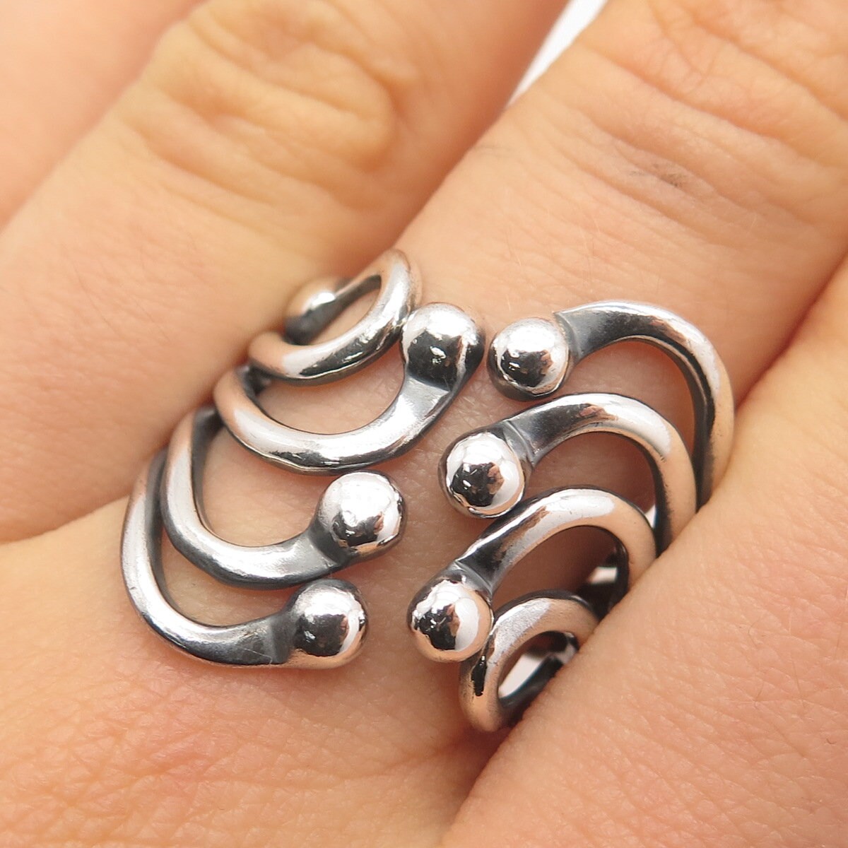 925 Sterling Silver Vintage Bead Wide Ring Size 10