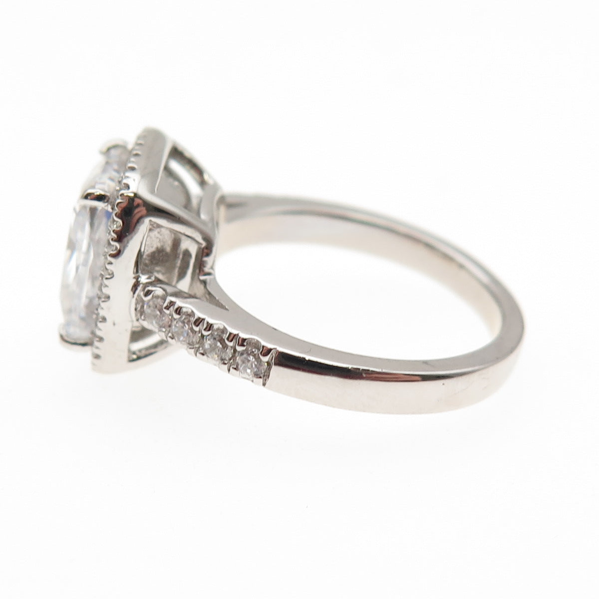 DSMK 925 Sterling Silver Cushion & Round-Cut C Z Engagement Ring Size 5