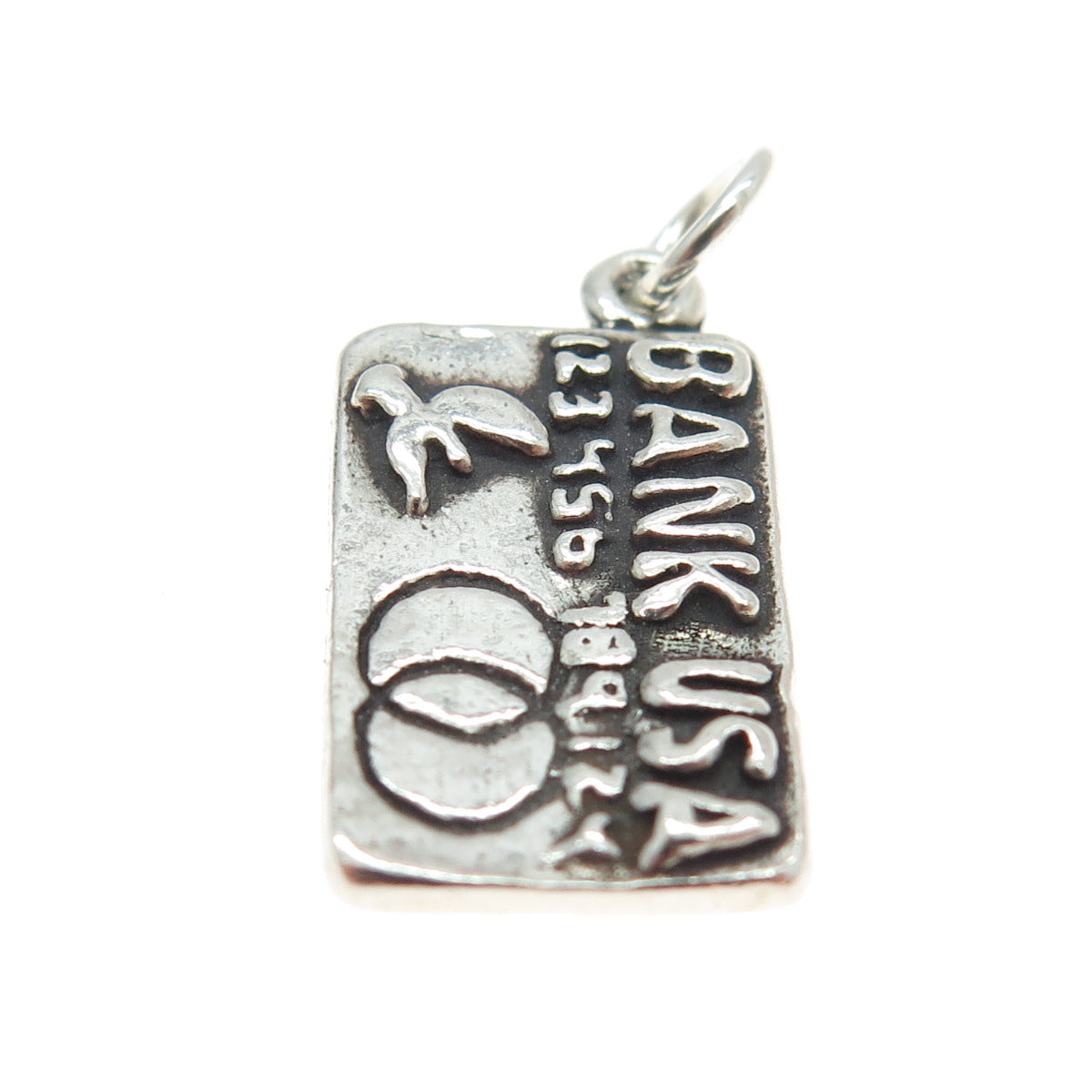 SUN WEST 925 Sterling Silver Vintage "Bank USA" Credit Card Charm Pendant