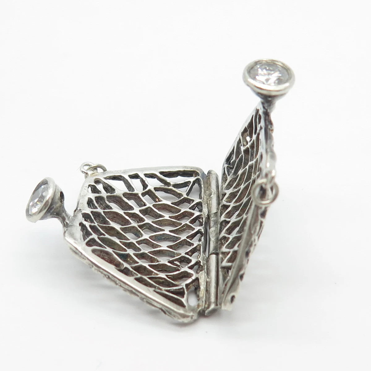 925 Sterling Silver Vintage C Z Ladies Pouch Necklace Central Part
