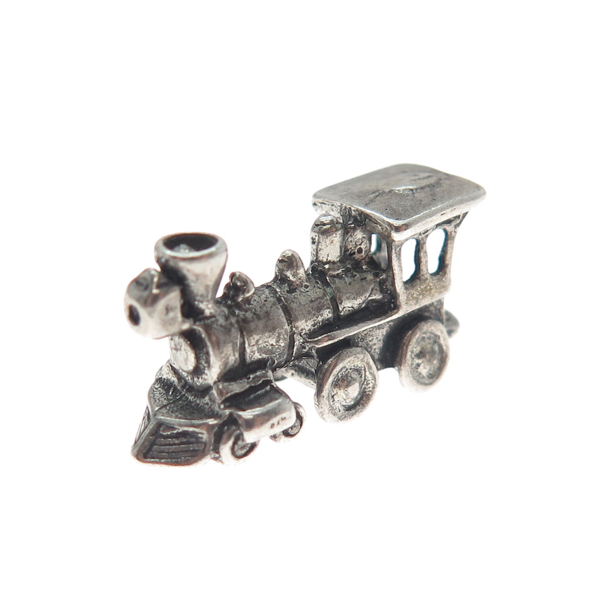 925 Sterling Silver Vintage Steam Train 3D Oxidized Pendant