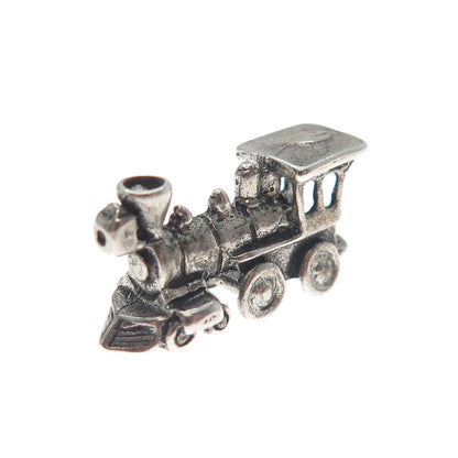 925 Sterling Silver Vintage Steam Train 3D Oxidized Pendant