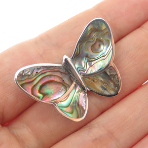 925 Sterling Silver Vintage Real Abalone Shell Butterfly Slide Pendant