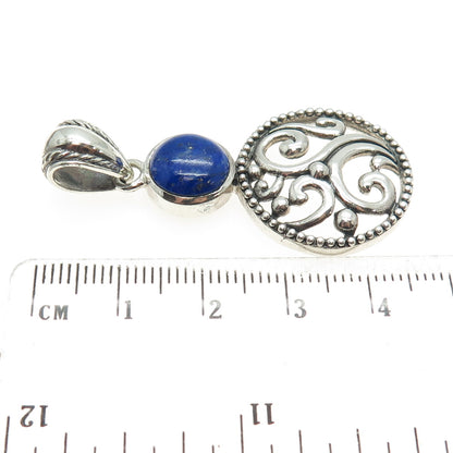 NK SILVER 925 Sterling Silver Vintage Real Lapis Lazuli Ornate Swirl Pendant