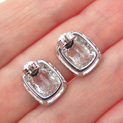 925 Sterling Silver Radiant & Round-Cut C Z Sparkle Earrings