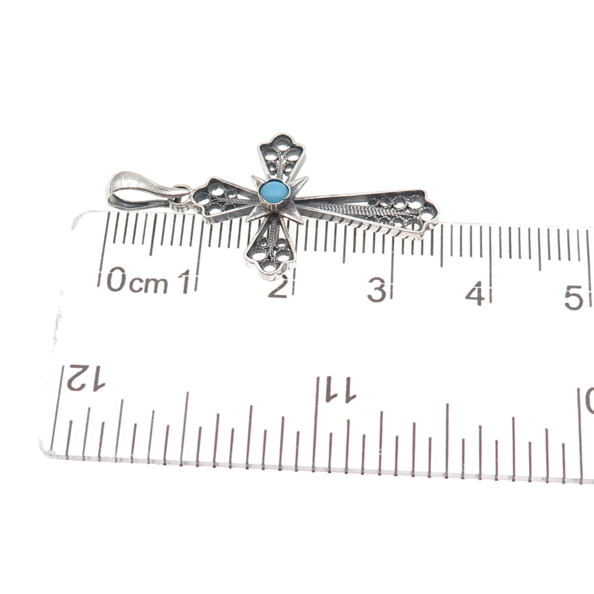 925 Sterling Silver Antique Art Deco Faux Pearl Cross Filigree Charm Pendant