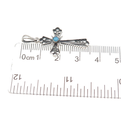 925 Sterling Silver Antique Art Deco Faux Pearl Cross Filigree Charm Pendant