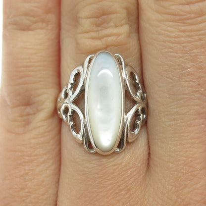 KABANA 925 Sterling Silver Vintage Real Mother-of-Pearl Swirl Ring Size 6.25