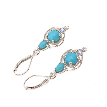 Chuck Clemency 925 Sterling Silver Real Turquoise & Tanzanite Dangle Earrings