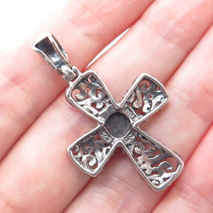 CFJ Collins Fine Jewelry Sterling Vintage Real Black Onyx Swirl Cross Pendant