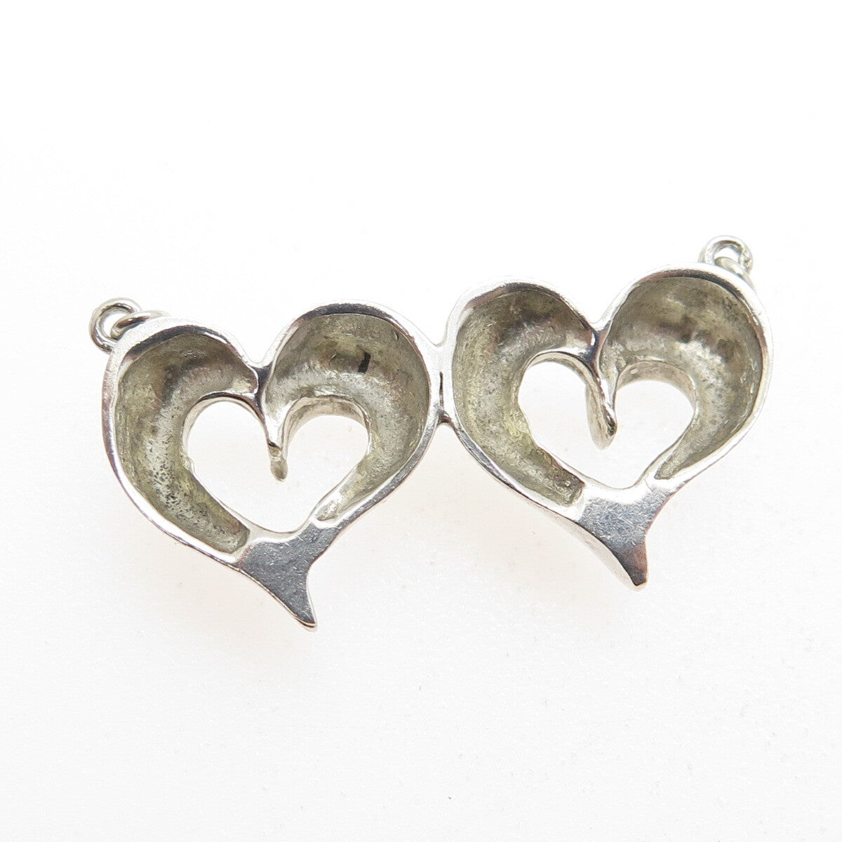 925 Sterling Silver Vintage Couple of Hearts Necklace Central Part
