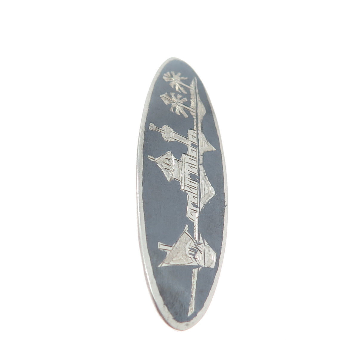 925 Sterling Silver Antique Niello Hindu Temple Pin Brooch
