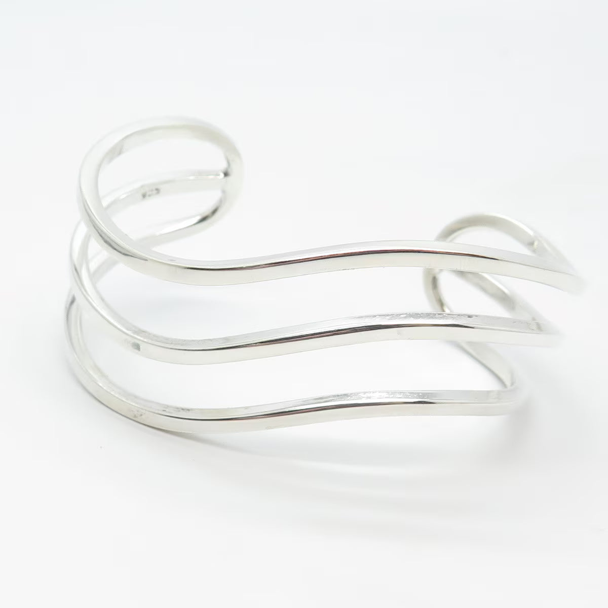 925 Sterling Silver Vintage Wavy Adjustable Cuff Bracelet 6.5"