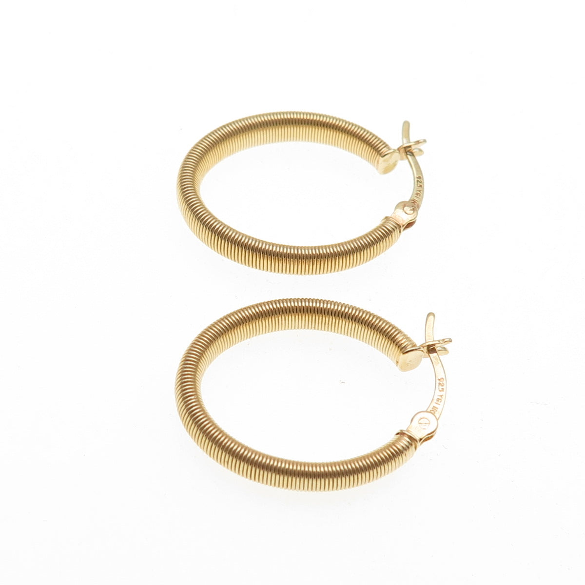 925 Sterling Silver Gold Plated Snake Link Oval Hoop Earrings