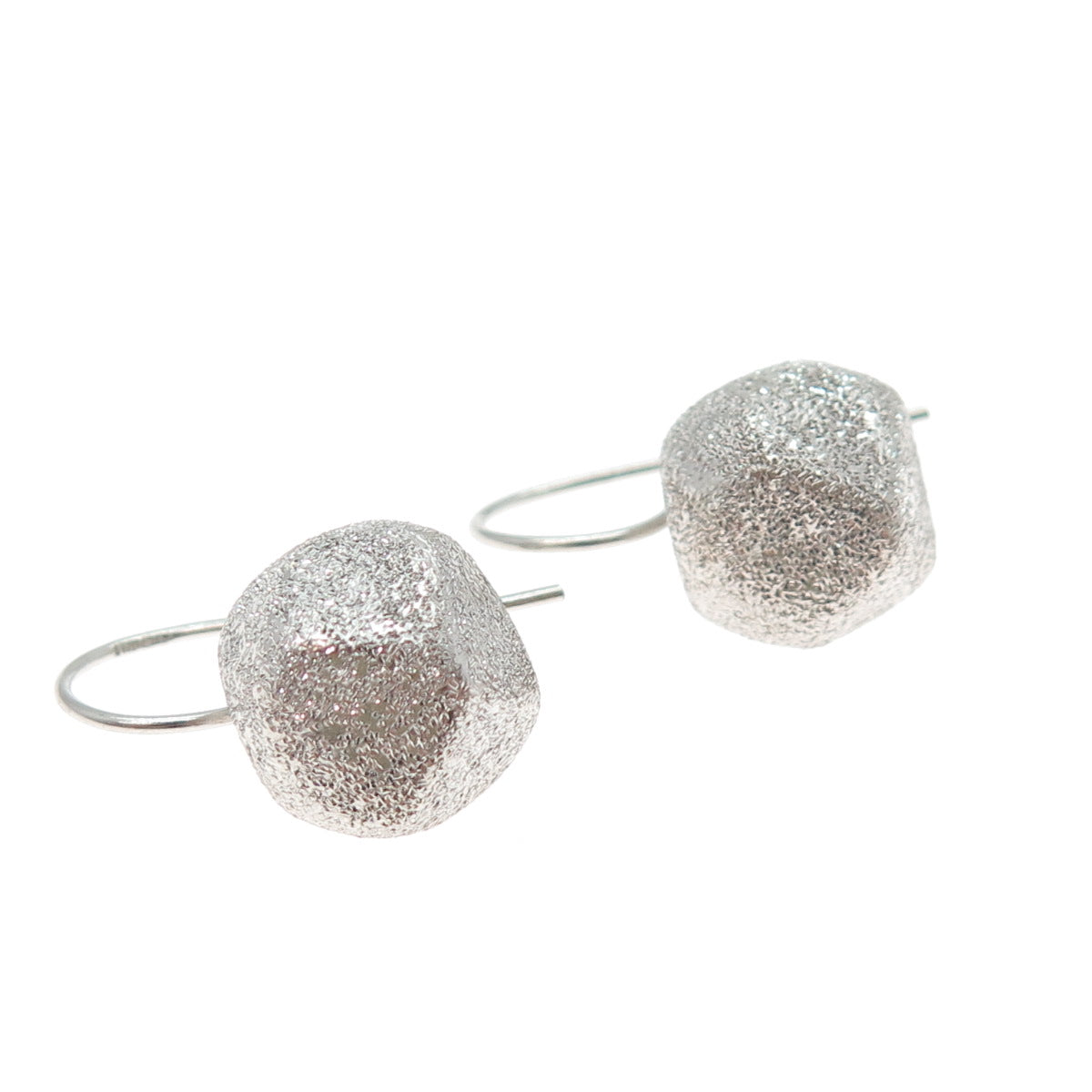 925 Sterling Silver Vintage Italy Modernist Textured Drop Bead Earrings