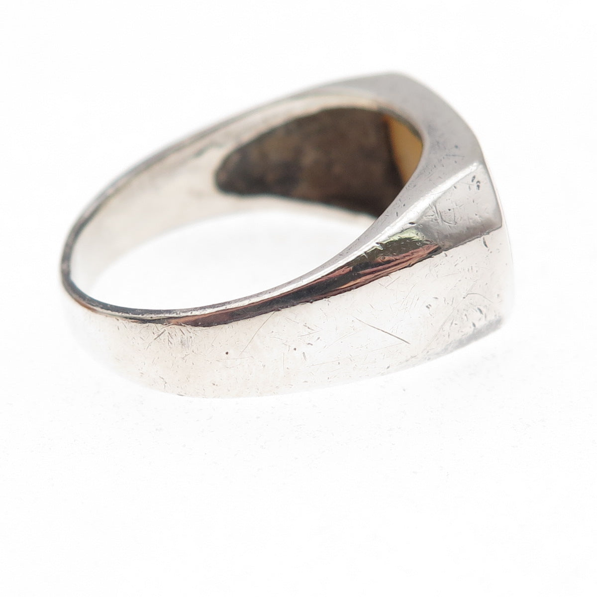 925 Sterling Silver Vintage Real MOP Modernist Oxidized Ring Size 8.75