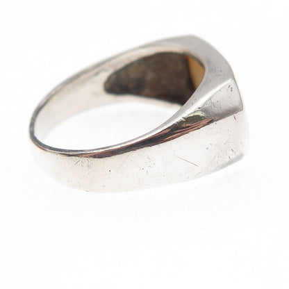 925 Sterling Silver Vintage Real MOP Modernist Oxidized Ring Size 8.75