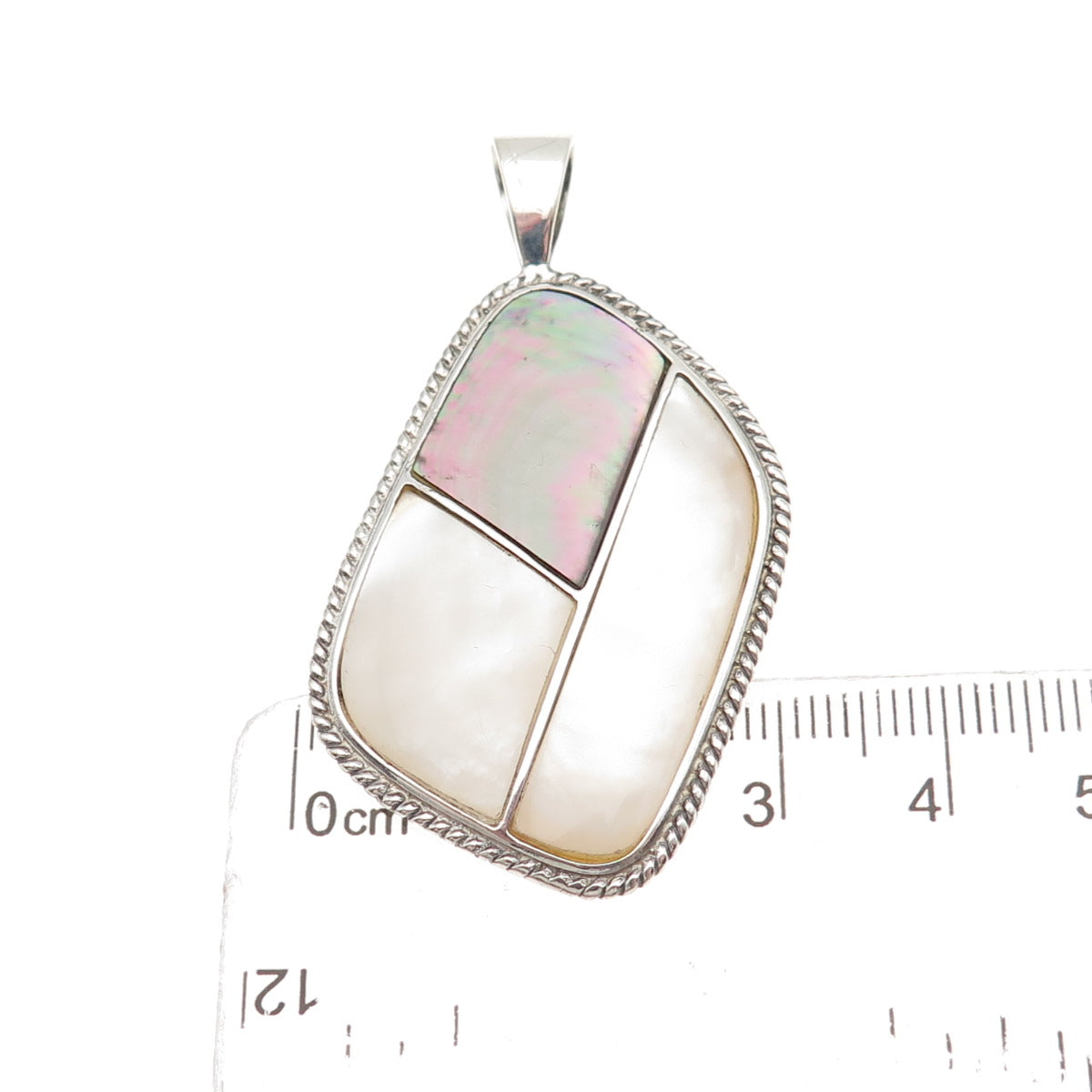 LUC Lucas Lameth 925 Sterling Vintage Real Abalone Shell & MOP Modernist Pendant