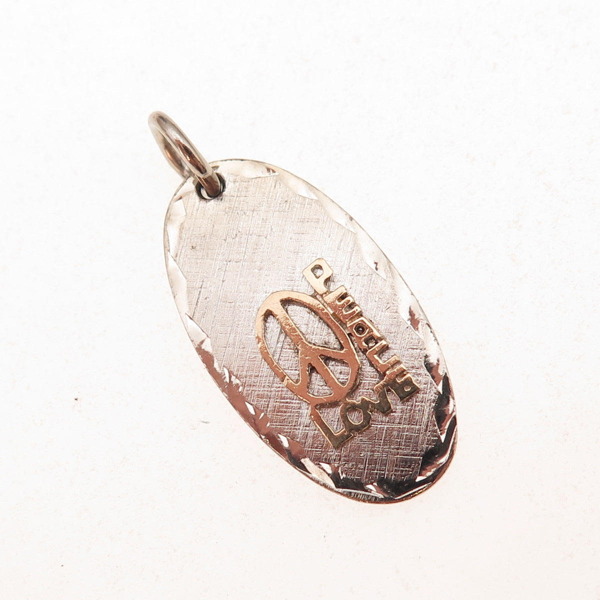 925 Sterling Silver 14K Gold Vintage Love Peace Symbol Charm Pendant