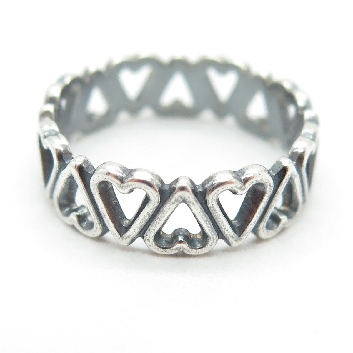 925 Sterling Silver Vintage Heart All Around Band Oxidized Ring Size 8