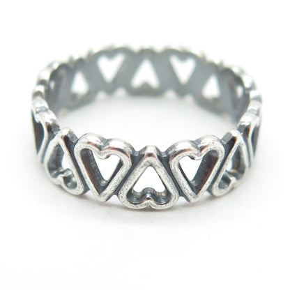 925 Sterling Silver Vintage Heart All Around Band Oxidized Ring Size 8