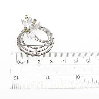 CARL ART Sterling Silver Antique Art Deco Canary Rhinestone Floral Pin Brooch