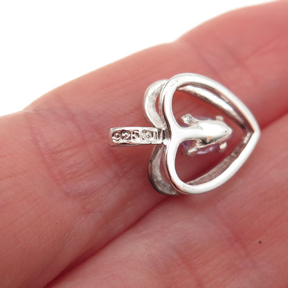 925 Sterling Silver Vintage Pear-Cut Purple C Z Heart Mini Charm Pendant