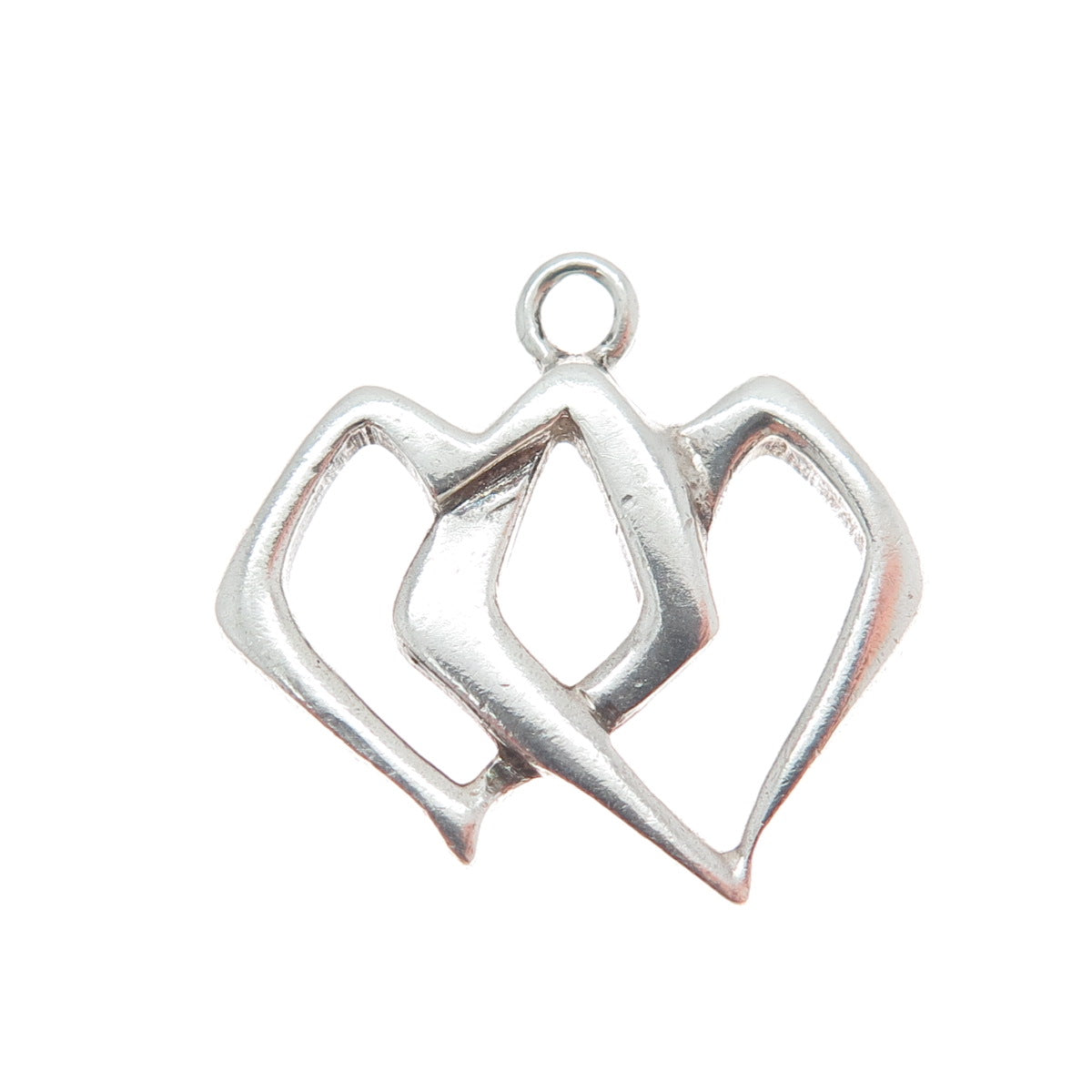 925 Sterling Silver Vintage Interlocked Double Heart Minimalist Charm Pendant