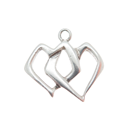 925 Sterling Silver Vintage Interlocked Double Heart Minimalist Charm Pendant