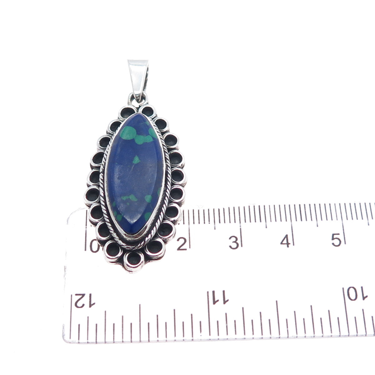 925 Sterling Silver Vintage Mexico Real Azurite Oxidized Charm Pendant