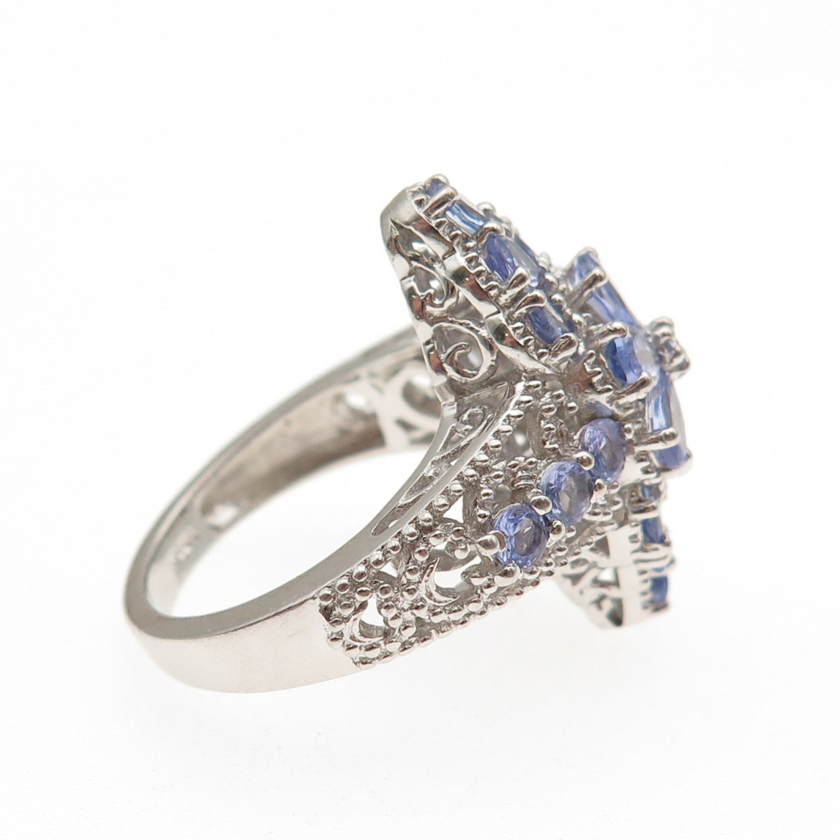 Chuck Clemency Sterling Silver Real Pear & Round-Cut Tanzanite Ring Size 8.25