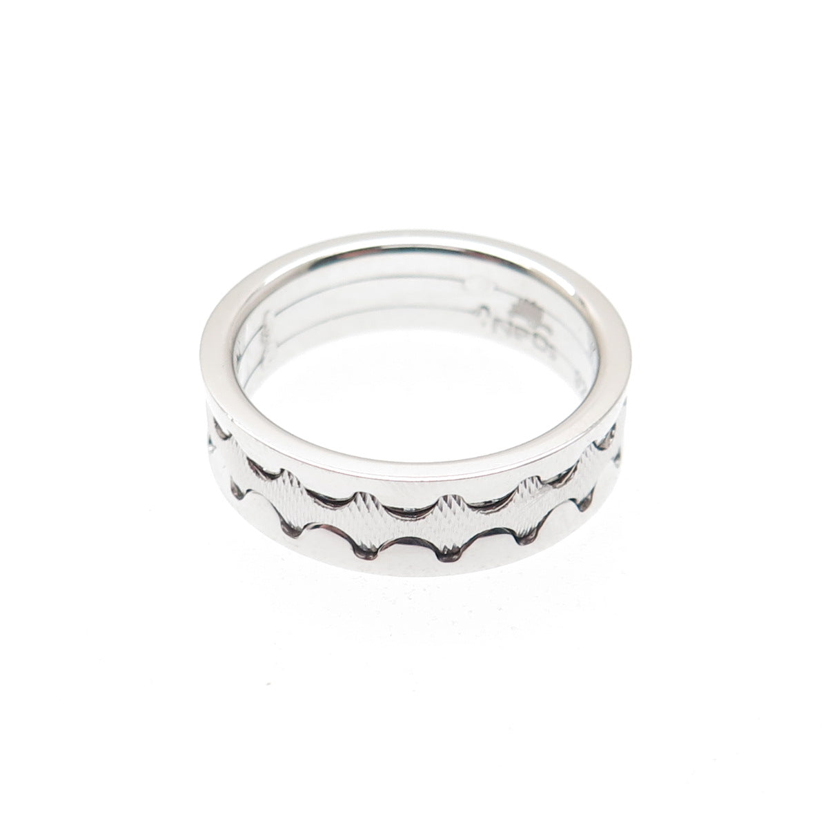 NEOS 925 Sterling Silver Textured Zig-Zag Band Ring Size 8