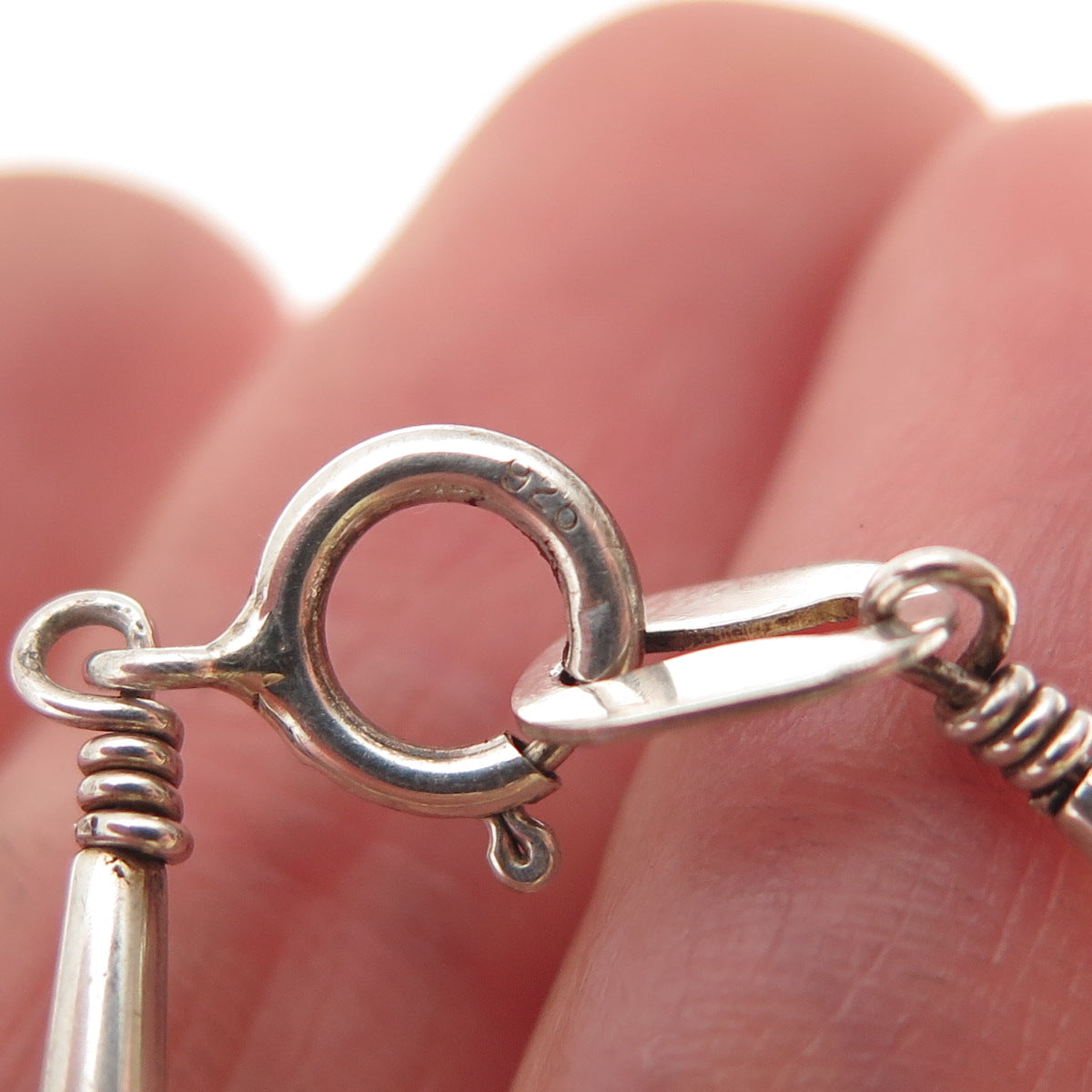 Old Pawn 925 Sterling Vintage Multi-Gem Heart 5-Strand Liquid Chain Necklace 24"