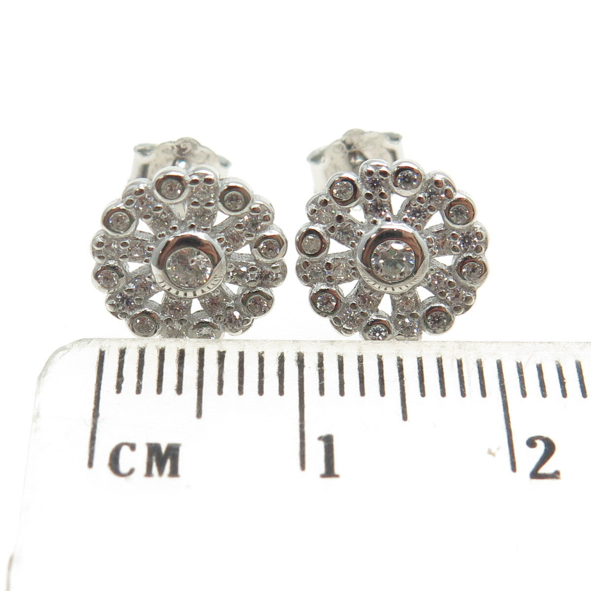925 Sterling Silver Round-Cut Shaped C Z Snowflake Stud Earrings