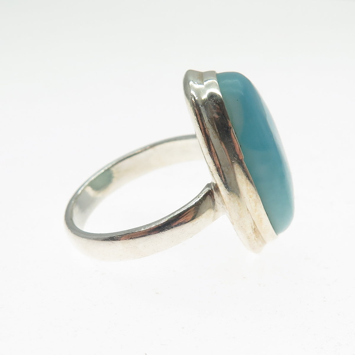 925 Sterling Silver Vintage Real Cabochon Larimar Ring Size 7.25