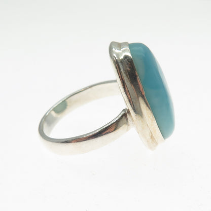 925 Sterling Silver Vintage Real Cabochon Larimar Ring Size 7.25