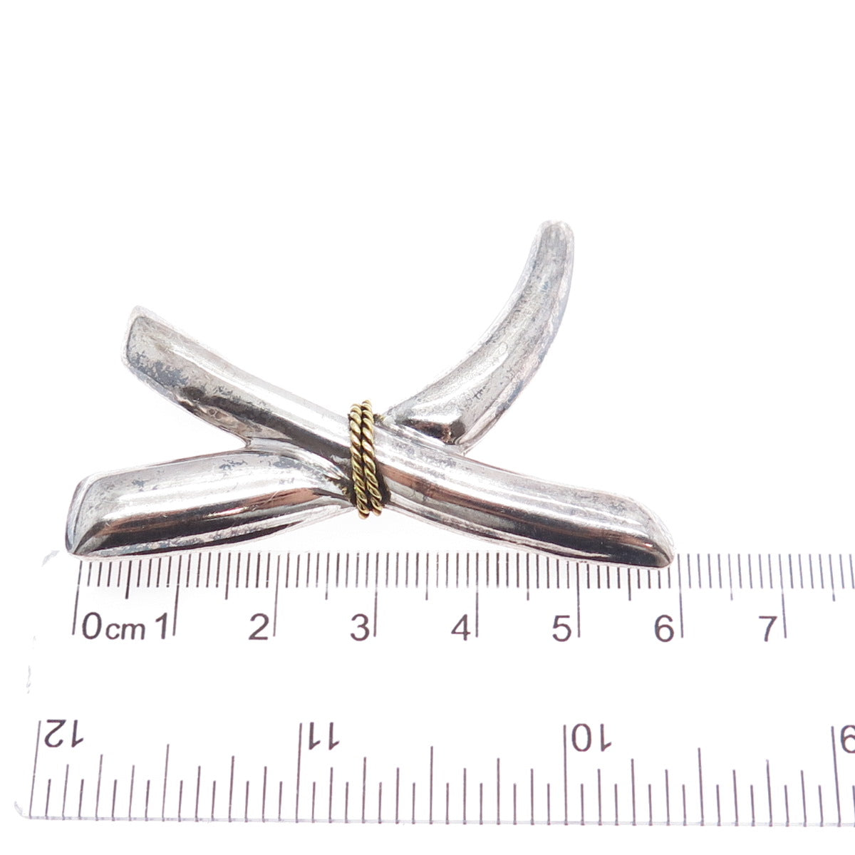925 Sterling Silver 2-Tone Vintage Mexico Modernist Crisscross Brooch / Pendant