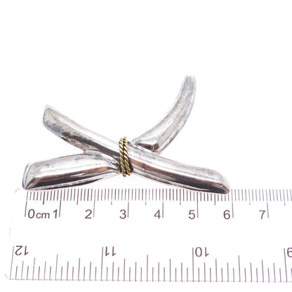 925 Sterling Silver 2-Tone Vintage Mexico Modernist Crisscross Brooch / Pendant