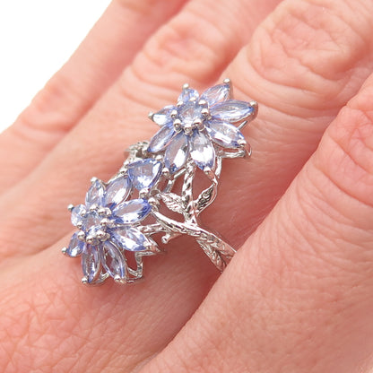 Chuck Clemency 925 Sterling Silver Real Tanzanite Floral Ring Size 8.25