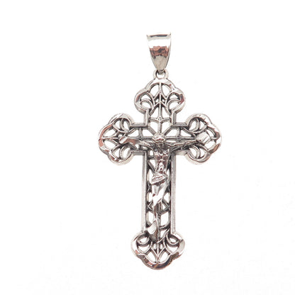 925 Sterling Silver Vintage Crucifix Cross Oxidized Charm Pendant