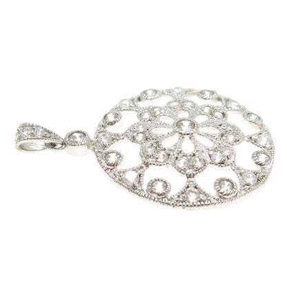 925 Sterling Silver Round-Cut C Z Flower Ornate Pendant