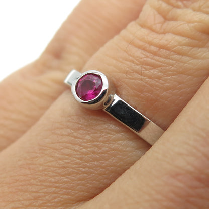 925 Sterling Silver Pink Round-Cut Shaped C Z Ring Size 7