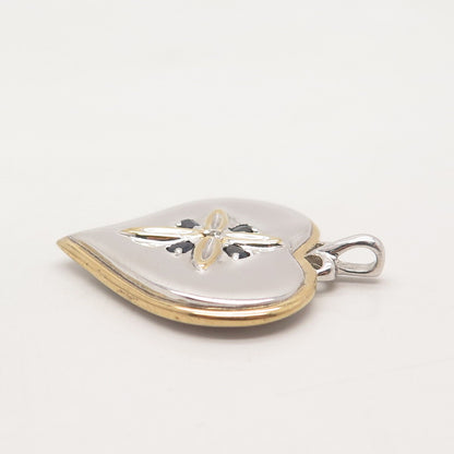 925 Sterling Silver 2-Tone Vintage Real Diamond Accent & Sapphire Heart Pendant