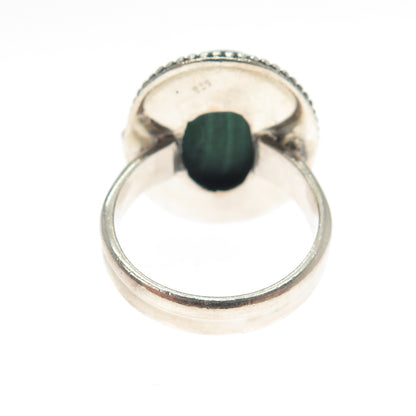 925 Sterling Silver Vintage Southwestern Real Cabochon Malachite Ring Size 6