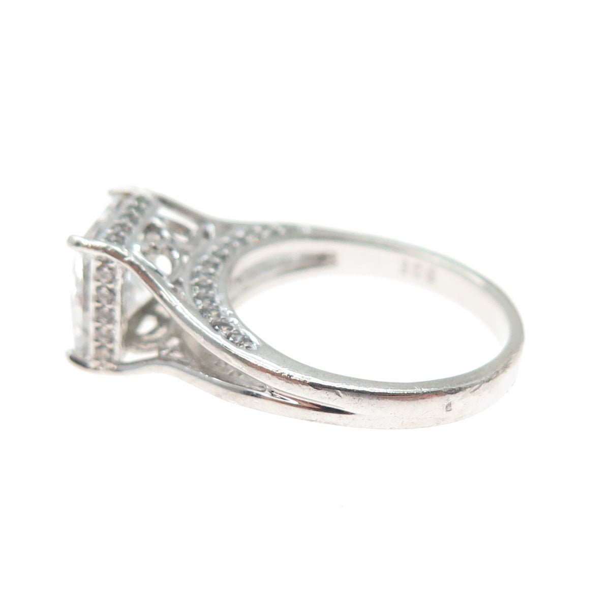 BGE BRADFORD Sterling Silver Princess & Round-Cut C Z Engagement Ring Size 6.25