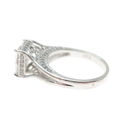 BGE BRADFORD Sterling Silver Princess & Round-Cut C Z Engagement Ring Size 6.25