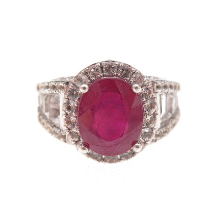 Chuck Clemency 925 Sterling Silver Real Ruby & White Topaz Ring Size 8